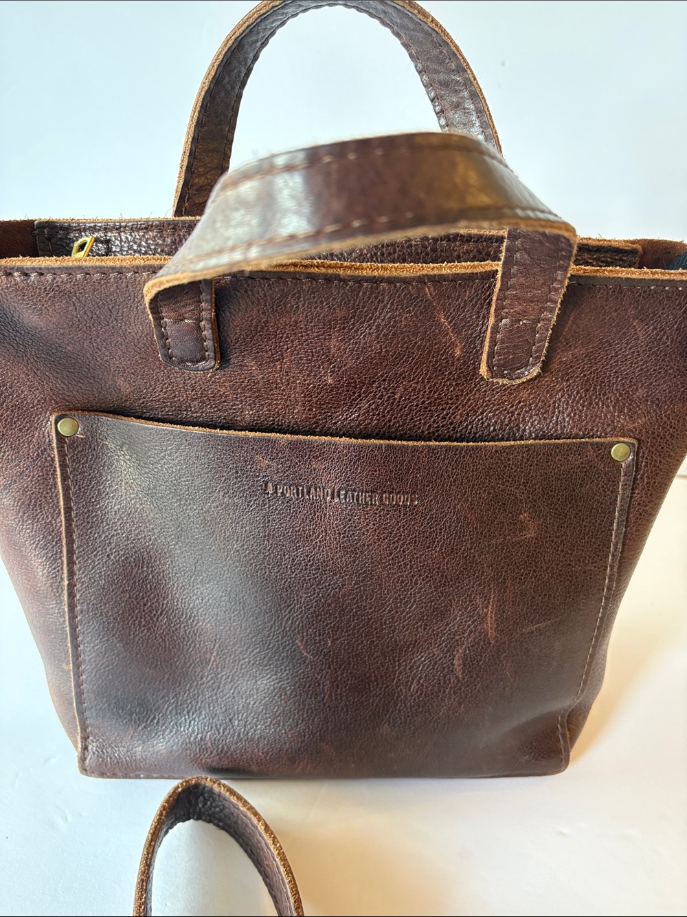 Portland Leather Dark Brown Leather Messenger Tote - Picture 8 of 10
